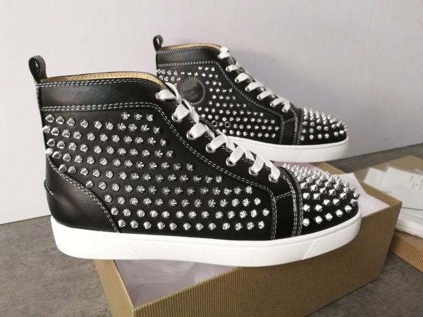 

Mens Red Bottom Shoes Spikes High-top Sneakers Designer Shoes Women Junior Spikes Trainers Lace-up Flat Wedding Shoes with Box US12.5