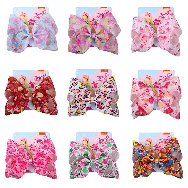 

sunma 8 inch jojo bow girl hair bows flowers rainbow mermaid design girl clippers girls hair clips jojo siwa hair accessory, Slivery;white