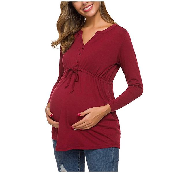 

women maternity hoodies multi-functional breastfeeding mother shirt long-sleeved clothes solid front button blouse ##4, White