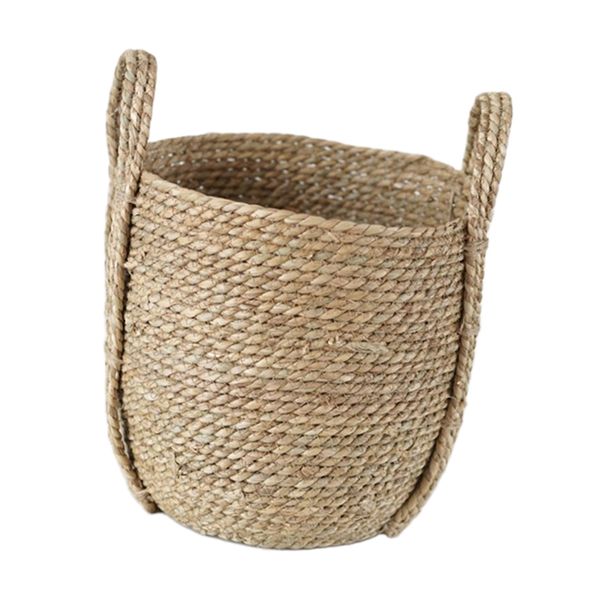 

natural straw woven flower pot basket green plant holder cloth hamper