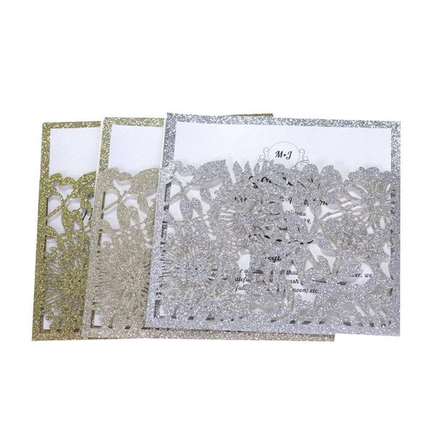 

10pcs european-style pocket invitation laser hollow invitation silver rose gold golden glitter tailoring