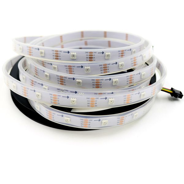 Tape 5V 5M 30LEDs / m APA107 Pixel Faixa de LED TV Luz flexível endereçável, APA107 built-in do 5050 SMD RGB LED Chip, Branco PCB, IP67 à prova d'água