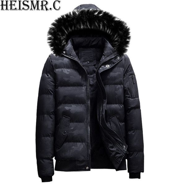 

2018 new men's winter jacket mens brand plus velvet thickening warm with fur hooded padded coat male casual fleece parka bdk128, Black