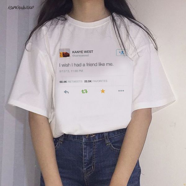 

если бы у меня была короткая i a friend me письмо с принтом женский летний большой размер loose s-2xl новая мода fun harajuku like tops япон, White