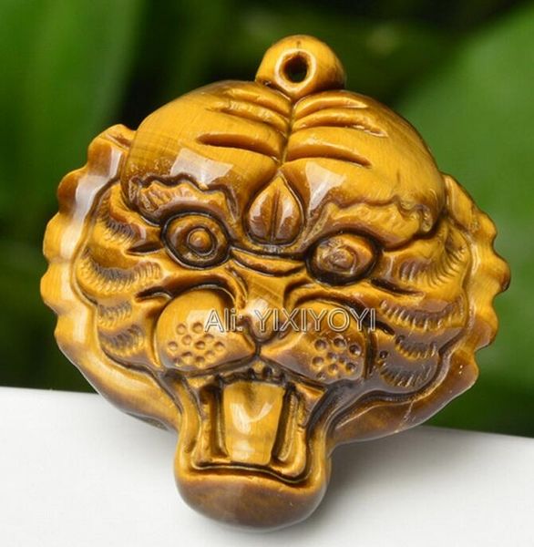 

beautiful chinese natural crystal tiger eye carved tiger head blessing lucky pendant + rope necklace charming fine jewelry, Silver