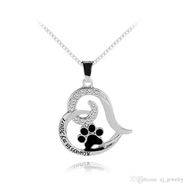 

всегда в моем сердце ожерелье ручной штампованные initial мемориал ювелирные изделия pet мемориал с paw ожерелье персонализированные собачни, Silver