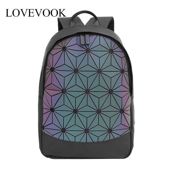 

lovevook women backpack school bags for teenage girls bag pack foldable geometric luminous backpack holographic refretion 2019