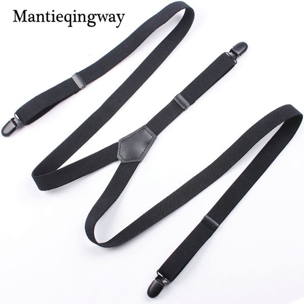 

mantieqingway elastic adjustable pants suspenders mens business wide adjustable straps braces trousers pants bretelles belt, Black;white