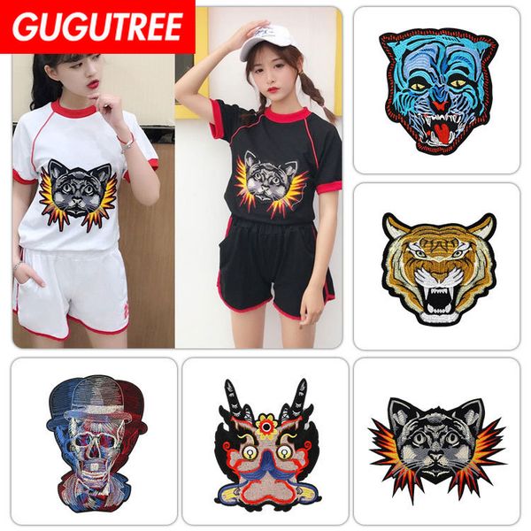 

gugutree embroidery big ghost dogs cats tiger patch animal cartoon patches badges applique patches for clothing dxl-26, Black