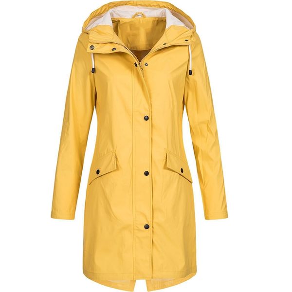 

women fashion long sleeve hooded raincoat windbreaker hiking jacket ladies casual solid color outdoor waterproof trench coats to, Tan;black
