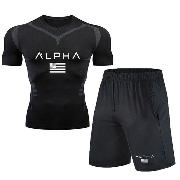 

new fitness sports suit quick-drying men's football basketball running sportswear gym compression jogging suit men, Black;blue
