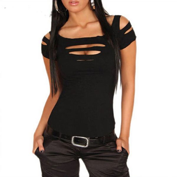 

solid  women short sleeve hallow out blouse top, White