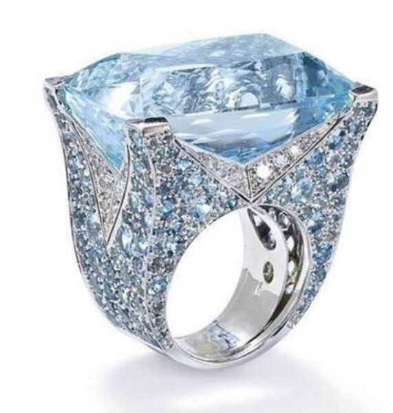 

wholesale classical baroque multi diamonds lake blue cz sparkling stones with 925 silver for women wedding rings engagement gemstone rings