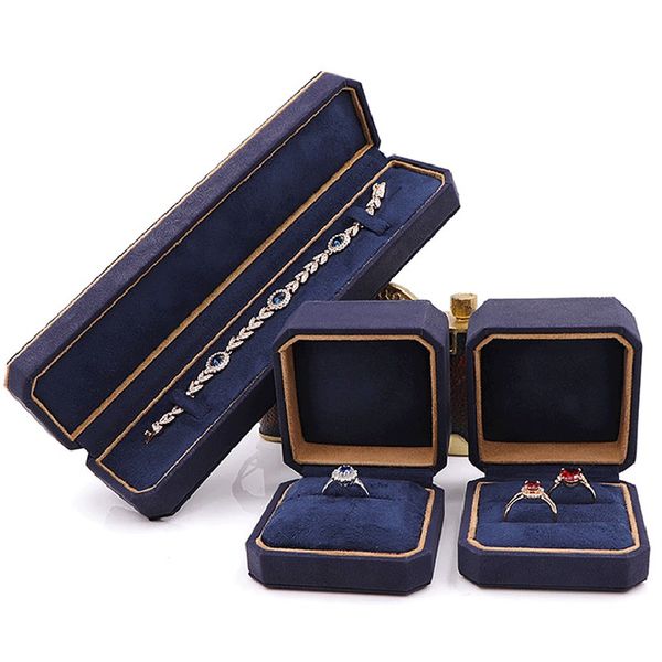 

high-end european proposal ring box octagonal blue white bracelet necklace pendant box velvet jewelry box, Black;white