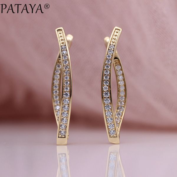 

pataya new arrivals single row micro-wax inlay natural zircon long earrings 585 rose gold women wedding party exquisite jewelry, Silver