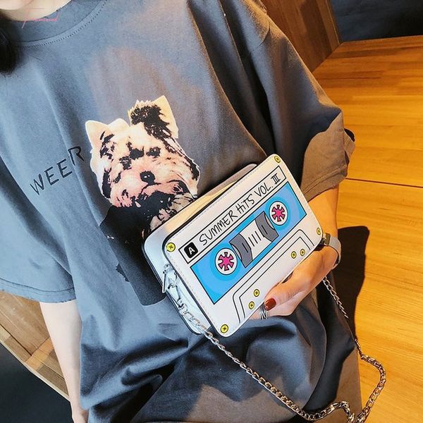 

summer small shoulder bag tape recorder womens bags cute funny cartoon pu leather crossbody bag female day clutches