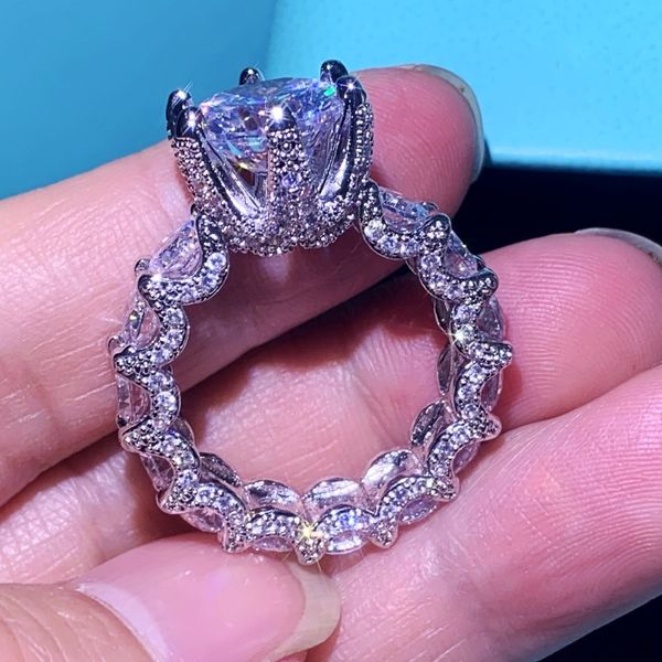 

handmade vintage fashion jewelry 925 sterling silver round cut white z cz diamond promise women wedding bridal ring for lovers' gift, Slivery;golden