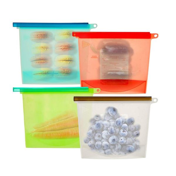 

reusable silicone food fresh bags wraps fridge food storage containers refrigerator bag kitchen colored ziplock bags 4 colors gift