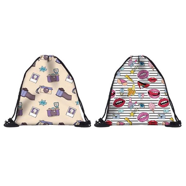 

portable 3d digital printing backpack drawstring bag travel softback beach bags shoes clothes pouch