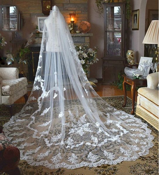 

new cathedral length wedding veils 1t one layer lace appliqued bridal veil with comb, Black