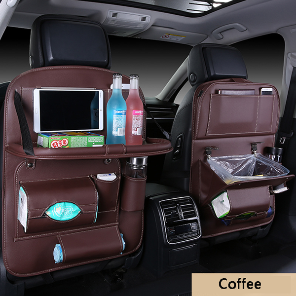 

car organizer pu leather folding table multi-functional car seat storage bag garbage bag stowing tidying automobile