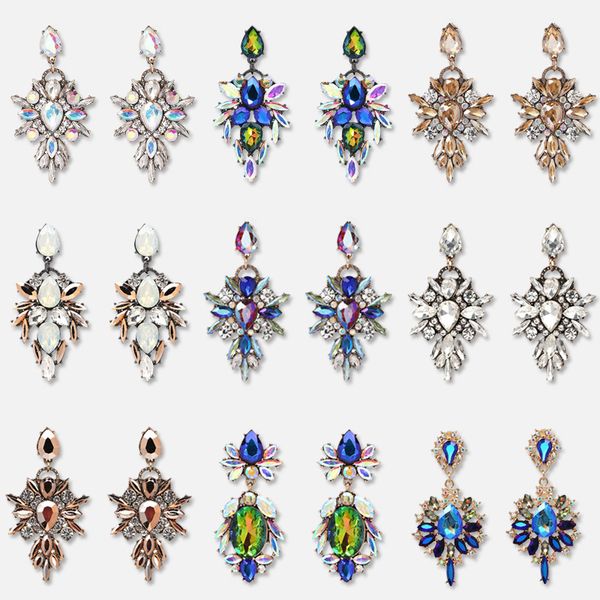 

jujia brand fashion big flower crystal drop hanging earrings women wedding statement long pendant earrings, Silver