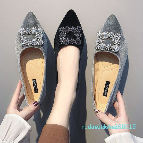 

spring womens flats rhinestone slip on shoes velvet flat designer shoes ladies dress zapatos mujer single cr17 r10, Black