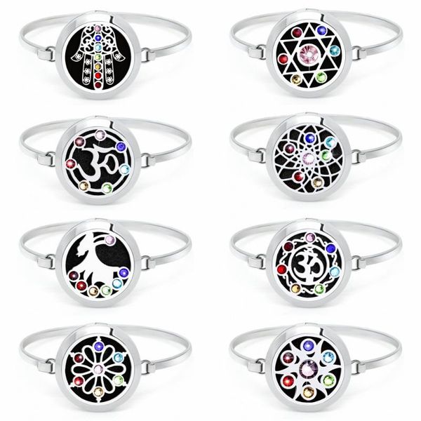 

yoga lucky hand 30mm diffuser locket bracelet (10pads) twist screw / magnetic 316l stainless steel bangles 10pcs pads, Black