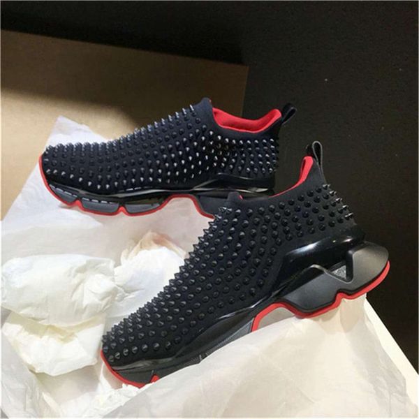 

19S Spike Krystal Sock Donna Flat 30Mm Height White/Snow Black Mat Version Loubi Silver Sneakers With Spike cov33 Red Bottom Shoes