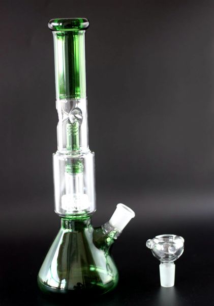 Big Glass Beaker Bongs Hookahs 13 polegadas Alto Duplo 4 Armão Árvore Perceito Tubos de Água Bong Ice Pinch Aplogas de Petróleo com Doença Difusa