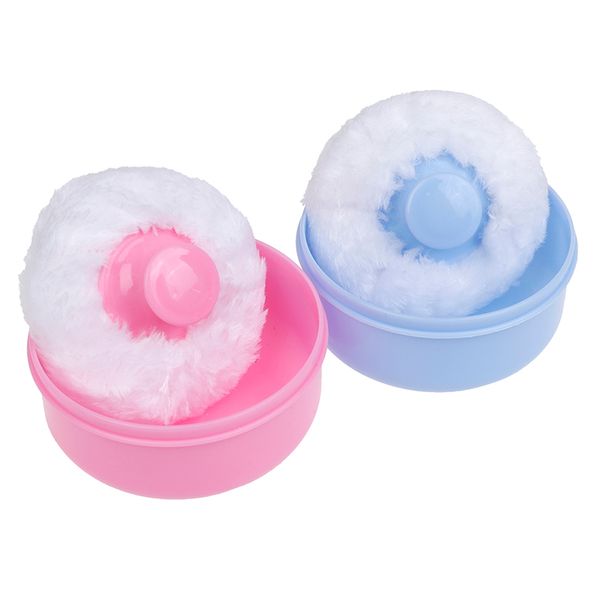 

2 colors new cute baby soft face body cosmetic puff talcum sponge box case container