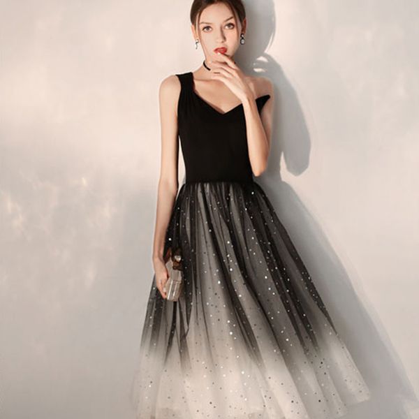 

cocktail dress black one shoulder pleat woman party dresses 2019 sleeveless plus size deep v-neck robe cocktail gowns e707, White;black