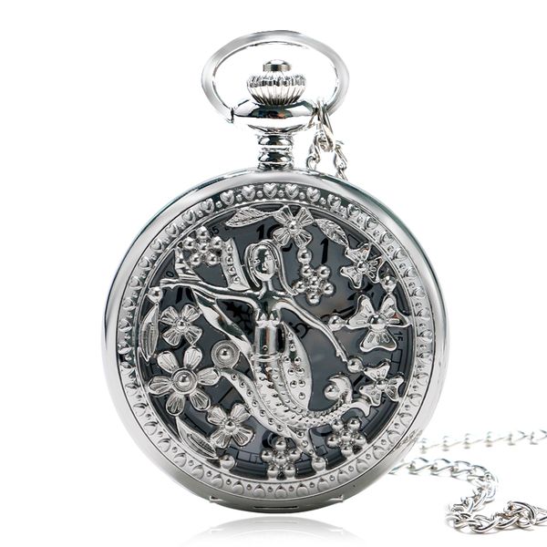 

fairytale theme pocket watch lovely silver hollow little mermaid carving slim chain cute girls pendant clock birthday gifts, Slivery;golden