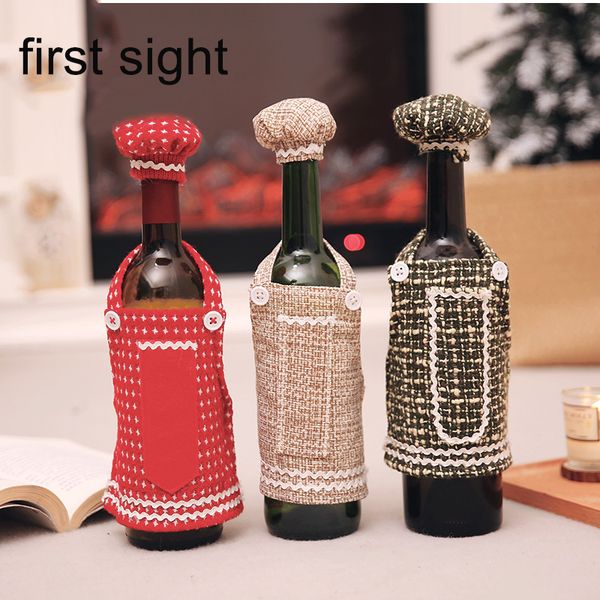 

christmas wine bottle decoration santa claus snowman deer bottle cap clothes kitchen decoration new year's christmas dinner part