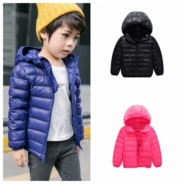 

fashion children boys girls solid color lightweight winter warm outerwear thick zipper hoodies down jacket coats for kids, Blue;gray