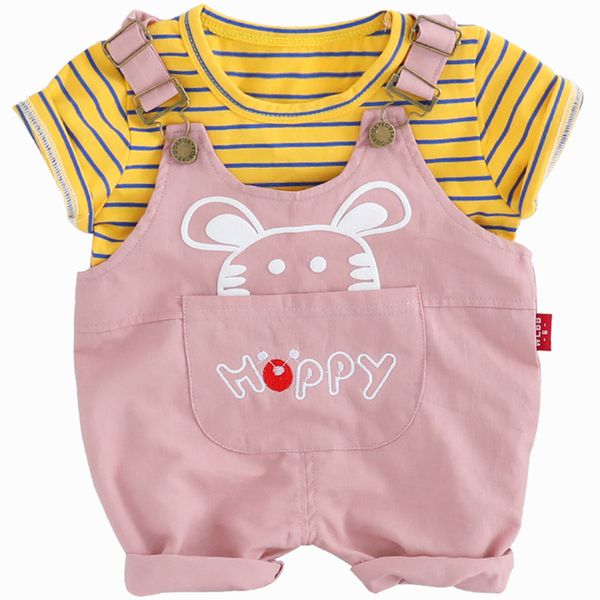 

summer baby cartoon clothes boy girl t shirt overalls 2pcs/sets infant cotton garment toddler costume children casual tracksuit, White