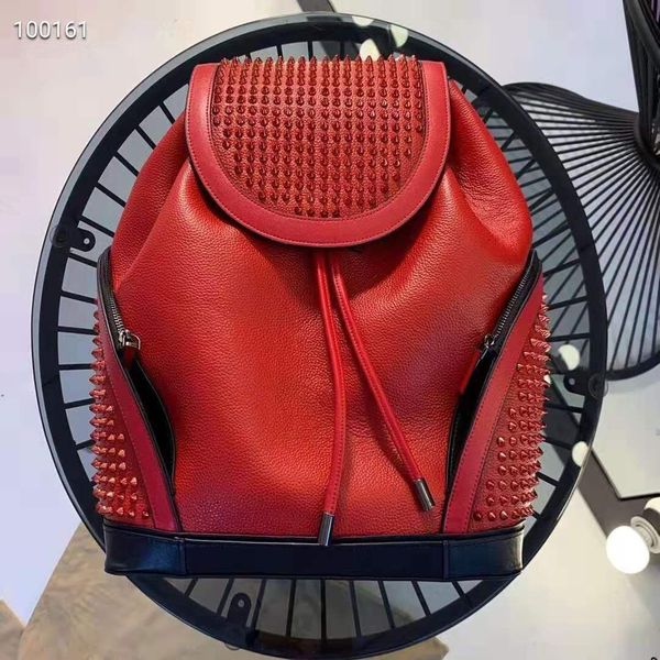 

new color red blue white r lamb skin spike bags with crystal spins red bottom black color packbag women and men big bag