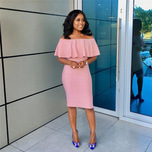 

полосатое женское платье мода слэш шеи лепесток рукав летнее платье краткое леди ткань розовый с белым, Black;gray