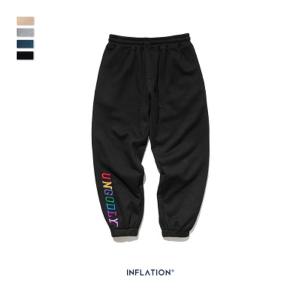 

men designer pants personalized three-dimensional english embroidery stretch beam elasticated waist elastic trousers fashion clothing, Black