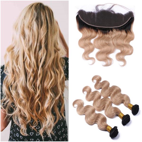 Honey Blonde Ombre Brazilian Virgin Hair Bundles With Frontal Body
