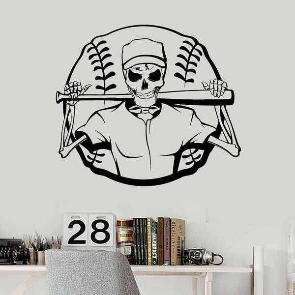 Skeleton Baseball Vinyl Wall Decal Ball Sports Wall Stickers Tenn Room Home Decoration Accessories For Living Room Bedroom Vinyl Wall Sayings Vinyl
