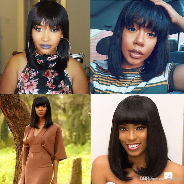 

парик фронта шнурка человеческих волос для женщин короткие парики боб бразильские прямые волосы remy парики шнурка с волосами младенца полны, Black