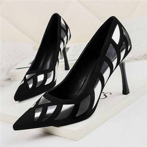 

8.5cm luxury 2020 suede pointed toe pumps women's shoes wild stiletto black gold silver color matching size 34-40