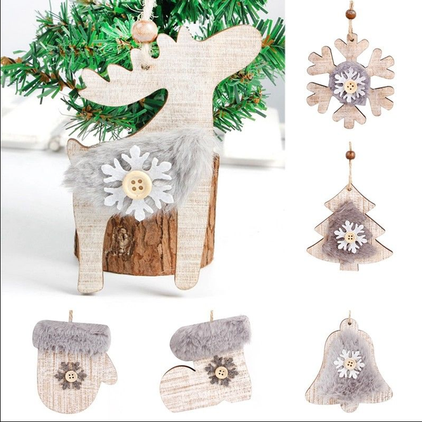 Rustic Merry Christmas Tree Decor Felt Wooden Pendant Xmas Hanging