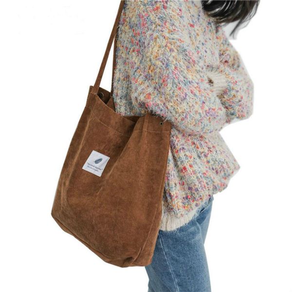 

women handbags student corduroy tote casual solid color shoulder bag reusable women bag shopping beach korean fashion bags