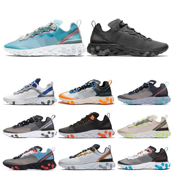 

nike react element 55 87 мужские женские кроссовки проклеенные швы royal tint sail антрацитовый total orange green mist женщины спортивные к, White;red