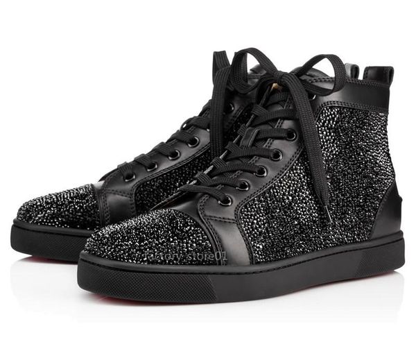 

2020 new designer red bottoms casual shoes slip-on roller boat mens women suede spike crystal leather sport sneakers box dust ba, Black