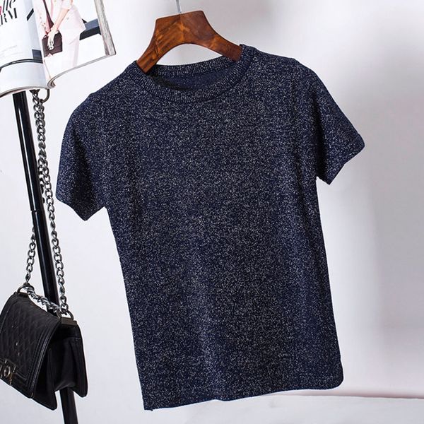 

New Summer T Shirt Women Knitted Casual Short Sleeves Top O-Neck Tshirt Slim Kintwear Female Tee