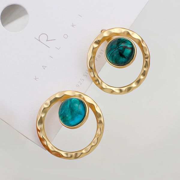 

aensoa 2020 japan vintage round green crystal big drop earrings for women retro temperament gold color earring two ways to wear, Silver