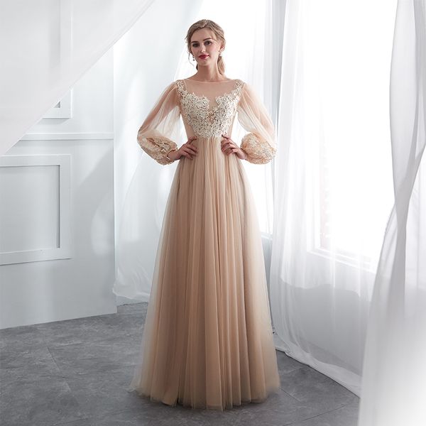 

champagne prom dresses long puff sleeves venice lace full length evening dresses party gown formal vestidos de gala, White;black